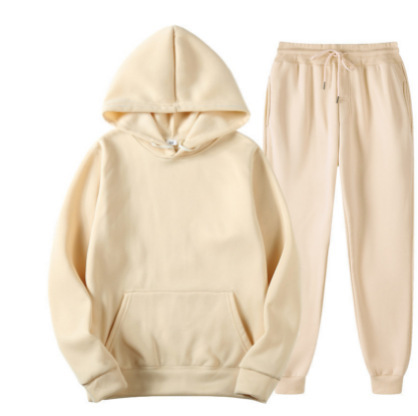 Straight Hoodie Smooth Plate Solid Color Sweater Sport 2 Piece Set Autumn And Winter Fleece_voghion.com