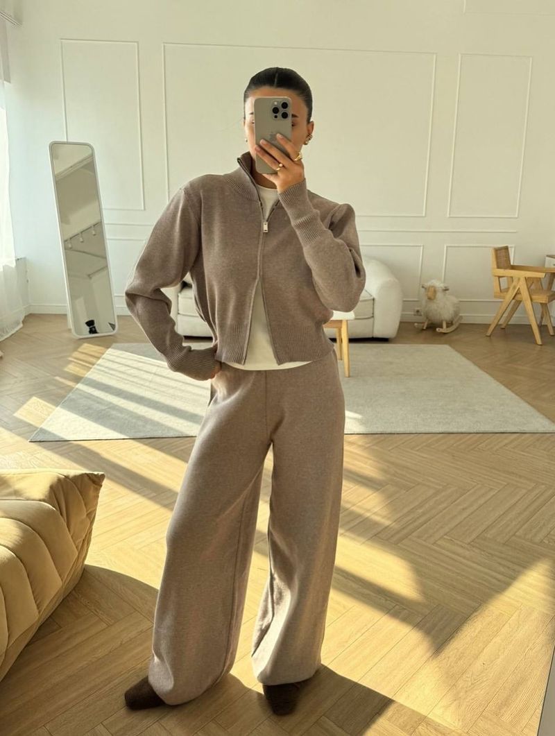 Herbst-Neues Damen-Pendler-Sweatshirt mit langen Ärmeln, zweiteiliges Set mit Doppelreißverschluss, Strickjacke, Freizeitjacke, Hose, Trainingsanzug_voghion.com