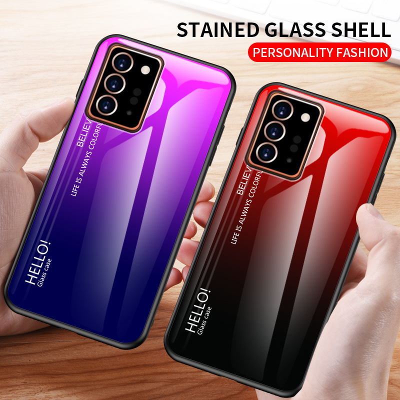 Samsung Galaxy Note 20 Ultra KılıfDegrade Temperli Cam ArkaHibrit İnce Darbeye Dayanıklı Kapak Kılıfı_voghion.com