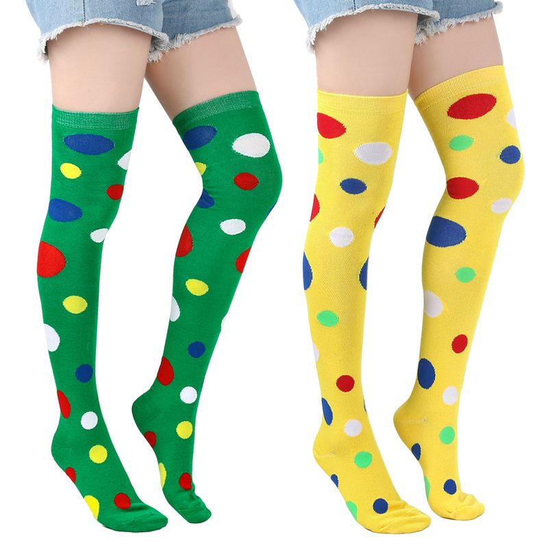 Unisex Halloween polka Dot Clown pończochy Rave Ball party wykonujący świąteczne polka dot skarpetki za kolano_voghion.com