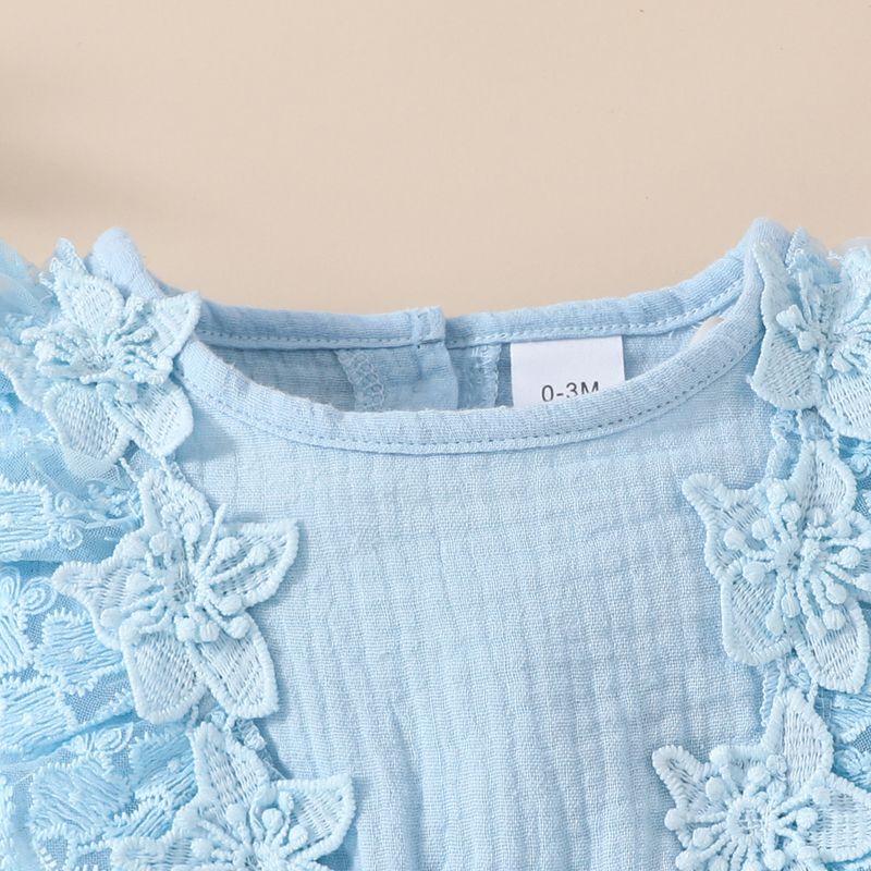 Mère et enfants 2024 été bébé fille douce sans manches dentelle triangle barboteuse maille jupe nouveau-né dentelle fleur couverture pet robe_voghion.com