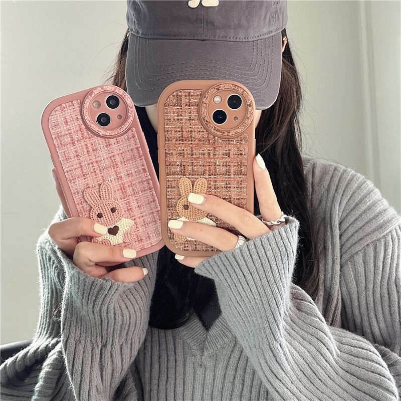 Roztomilý kreslený králík 3D vlněný měkký silikonový kryt pro iPhone 11 12 13 14 Pro Max X XS XR Plus chránič objektivu_voghion.com