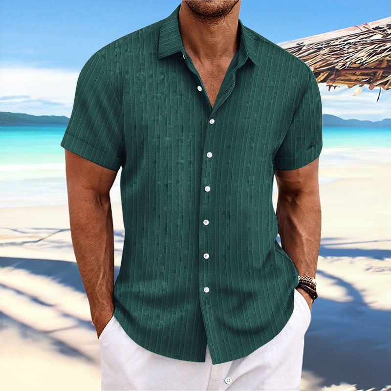 Camicia da uomo 2025, camicia estiva sottile, alla moda, con collo alto, a maniche corte, per lo shopping all'aperto, casual, in tessuto di lino_voghion.com