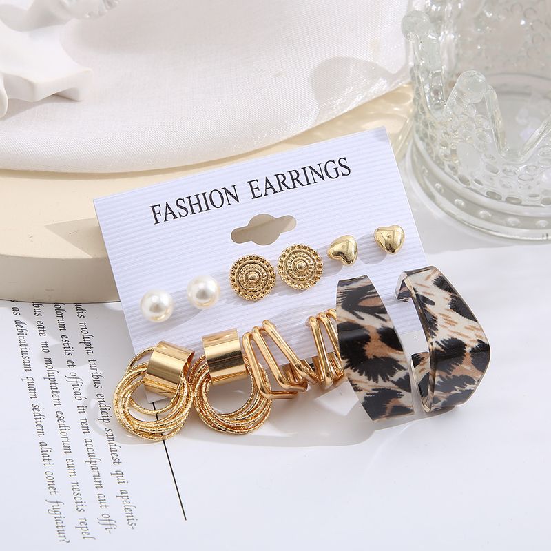 Set di orecchini geometrici quadrati a cerchio in lega, set da 6 pezzi, orecchini a scatto con perle vintage, gioielli_voghion.com