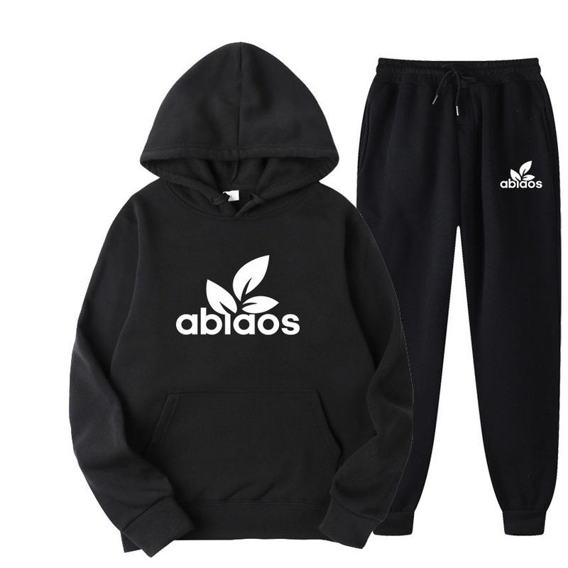 Zimowy pluszowy sweter z kapturem, koreańska wersja, legginsy, sportowy, studencki, swobodny zestaw, męski dwuczęściowy_voghion.com