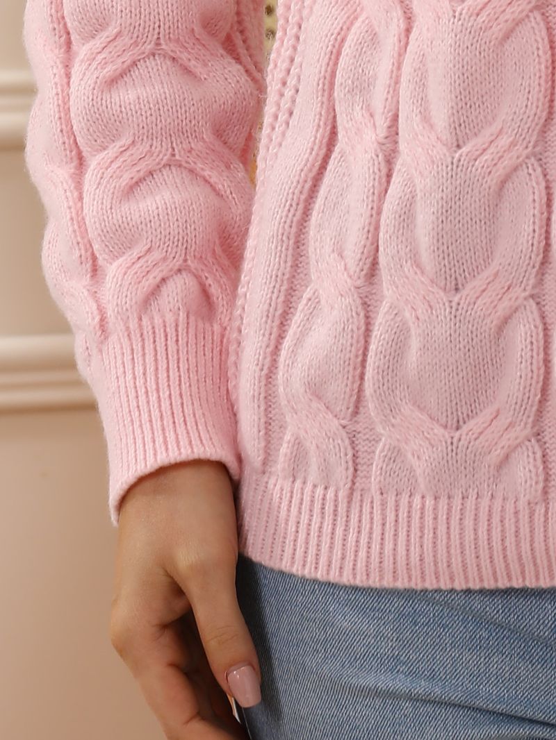 Damen-Zopfstrickpullover – Grobstrickpullover mit hohem Kragen in Altrosa (S/M/L/XL) | Wintermode-Oberteil aus Wollmischung_voghion.com