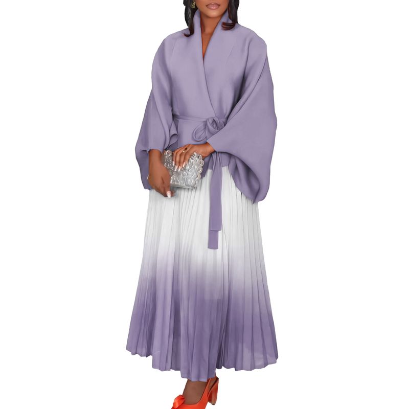 Abbigliamento da donna primavera nuova moda top con maniche a pipistrello e gonna di colore sfumato in due pezzi_voghion.com