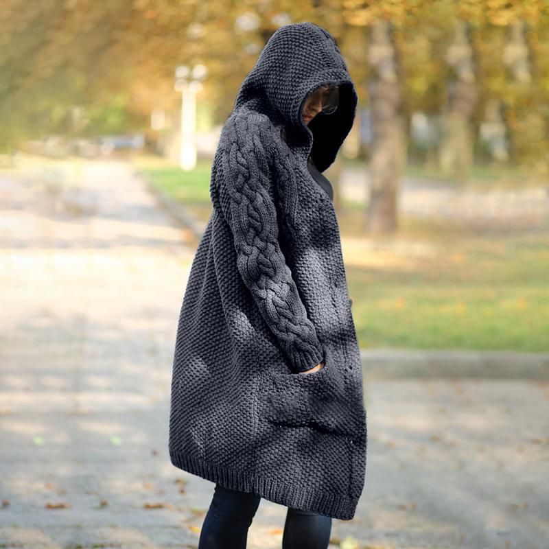2024 autumn and winter cardigan hooded long knitted sweater plus size coat thick women's new_voghion.com