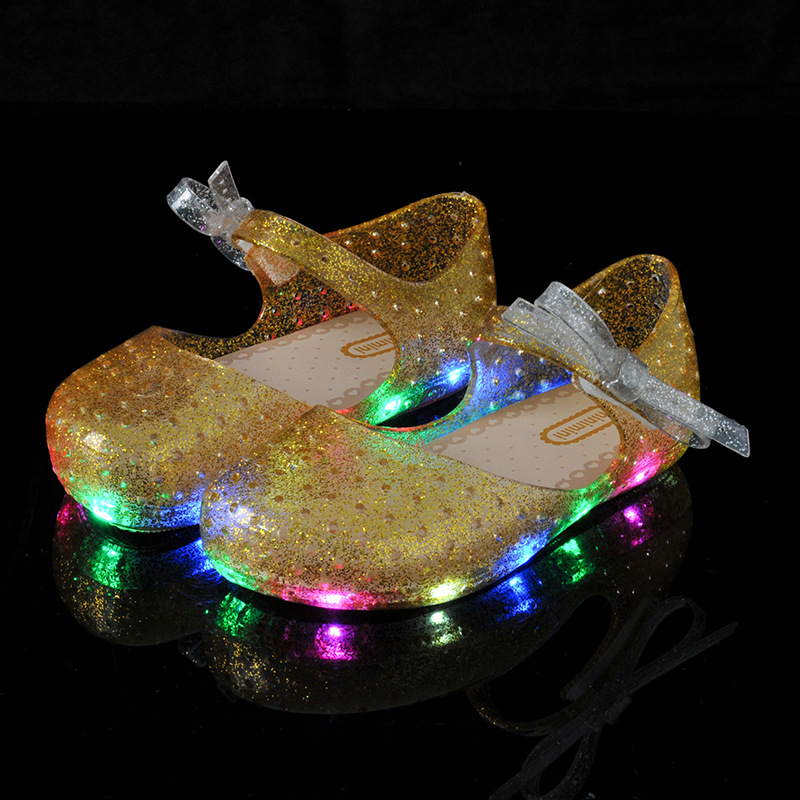 Neue Kinder Baby Jelly Crystal Luminescent LED Flash Bow Mädchen Sandalen Prinzessin Schuhe_voghion.com