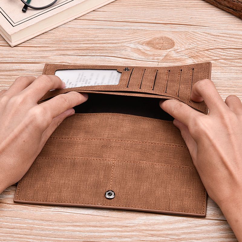 Dunne heren lange trendy merk leren gepersonaliseerde gesp matte portemonnee_voghion.com