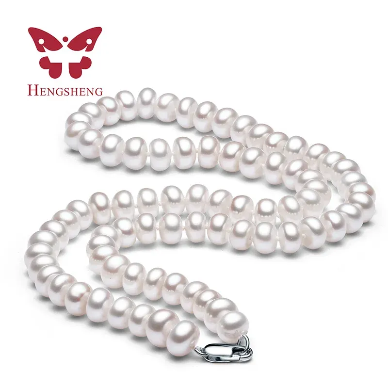 Collier de perles d'eau douce naturelles blanches tendance pour femmes, perles de 8 à 9 mm, longueur de 40 cm/45 cm/50 cm, bijoux tendance_voghion.com