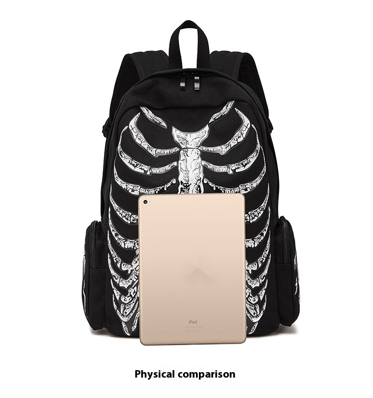 New Canvas Bag Halloween Funny Skull Backpack Hooded Personalized Printed Backpack_voghion.com