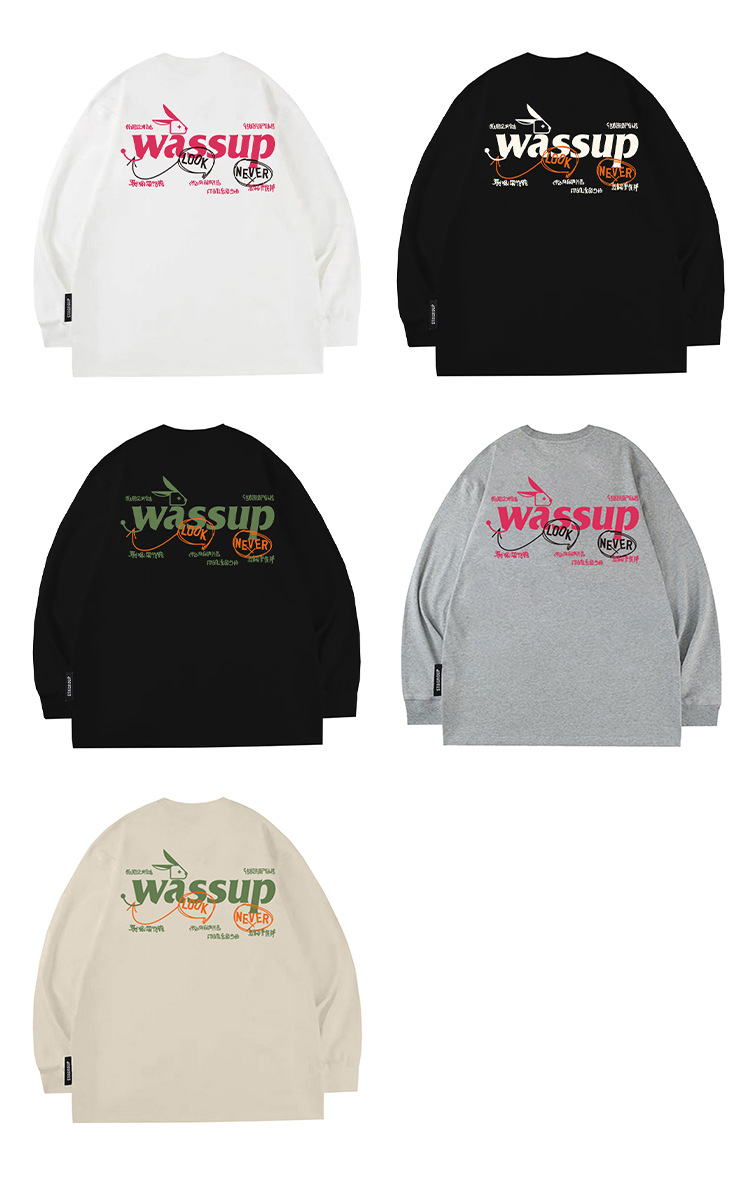 Herren-Langarm-T-Shirts der nationalen Modemarke WASSUP HEODS für Männer und Frauen, High-Street-Oberteile aus schwerer reiner Baumwolle, lockere und vielseitige T-Shirts_voghion.com