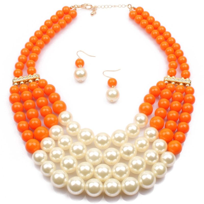 Collar y pendientes cortos de perlas versátiles hechos a mano con múltiples capas_voghion.com