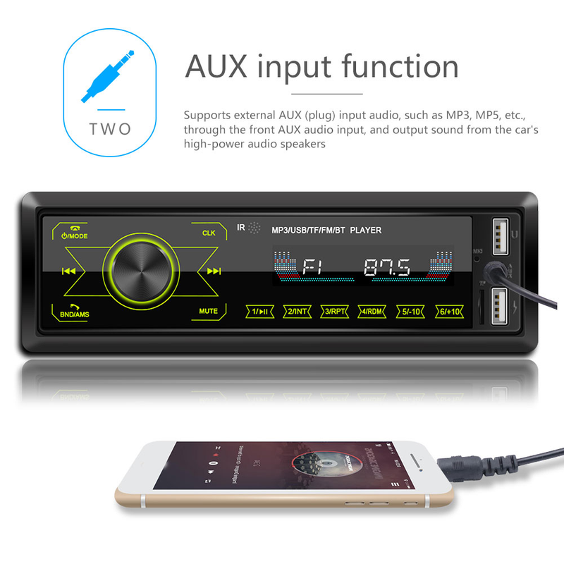 Yuanmheng Bluetooth 1 DIN auto stereo ulaz za armaturnu ploču AUX-in FM radio handsfree poziv MP3 player_voghion.com