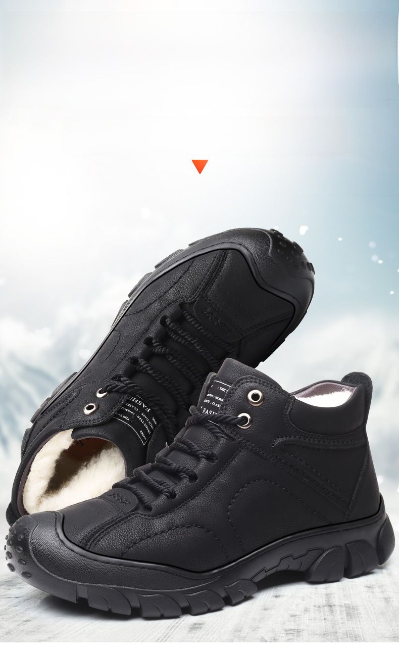 Herrenschuhe Baumwollschuhe Herrenpelzschuhe Wollwinter Fleece-gefütterte warme verdickte High-Top Anti-Rutsch-Schneestiefel für Herren im Nordosten_voghion.com