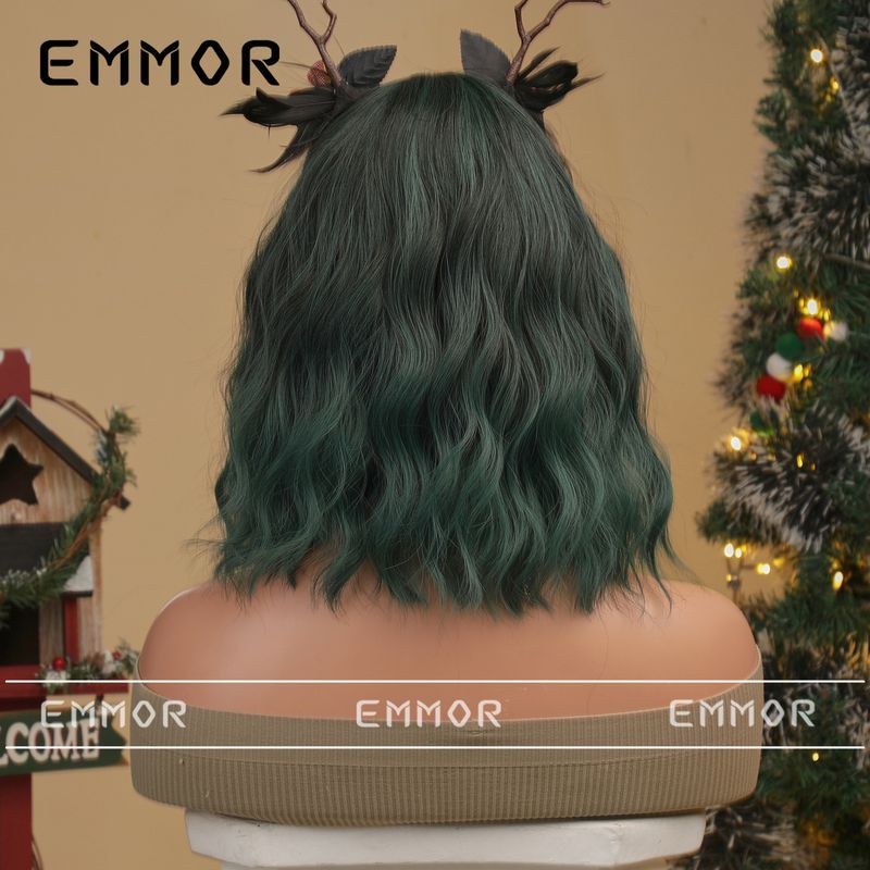 Parrucca colorata per cosplay di Halloween di Natale Qi Bangs parrucca corta riccia bobo acconciatura completa_voghion.com