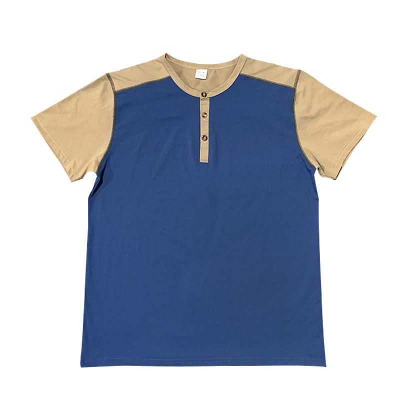 2024 Summer New Men's Colored Short sleeved Henley Shirt American Button T-shirt_voghion.com