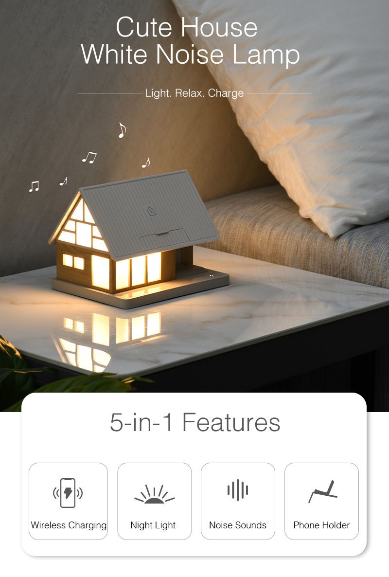2025 New Villa House White Noise Bedside Lamp 15W Wireless Charging Adjustable Brightness Bedroom Plug In Night Light_voghion.com