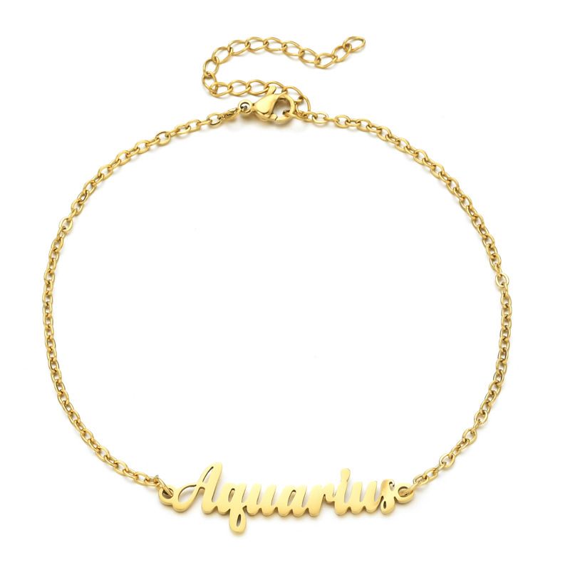 Nuova cavigliera in acciaio inossidabile con catena a O placcata in oro vero Twelve Constellations per donna_voghion.com