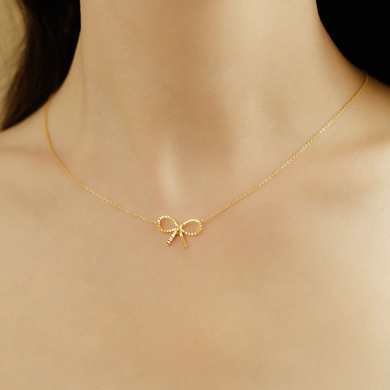 Collana con fiocco a forma di fiore in argento sterling S925 da donna, leggera, di lusso, con catena a clavicola, nuova moda_voghion.com