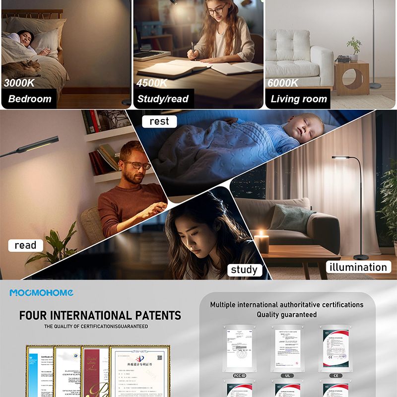 Lampada da terra con luce calda a due colori, lampada da lettura, lampada da terra per atmosfera, illuminazione per camera da letto, soggiorno, telecomando, temperatura del colore regolabile_voghion.com