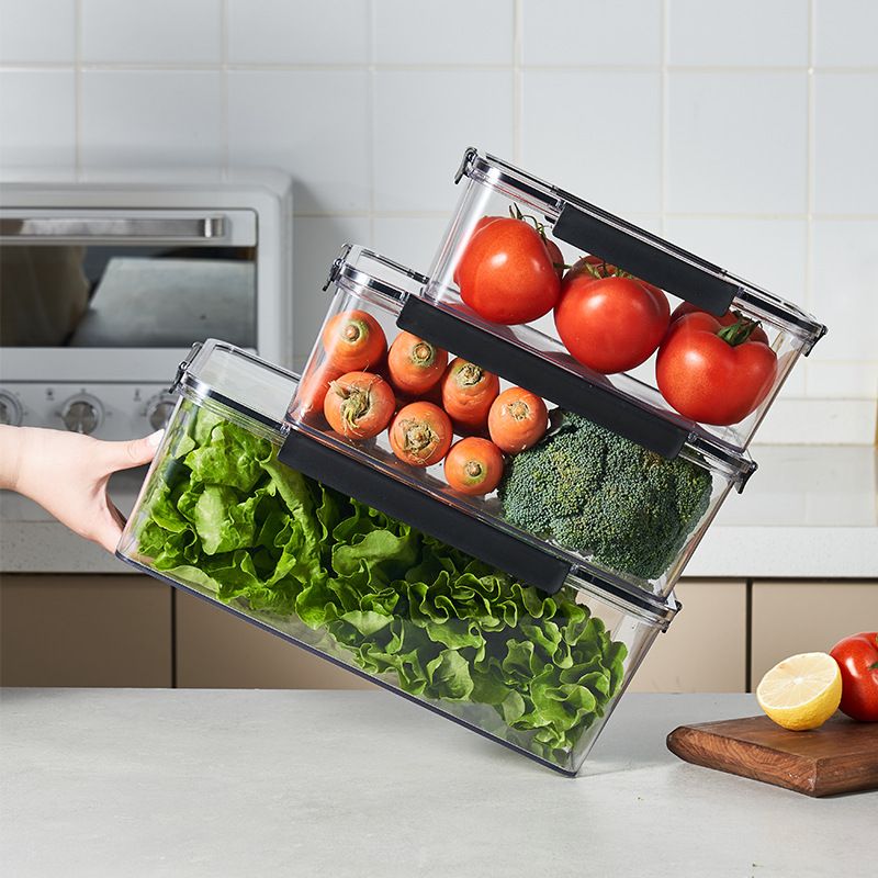 Boîte de conservation rectangulaire transparente en plastique pour fruits et légumes, idéale pour conserver la fraîcheur au réfrigérateur ou au congélateur._voghion.com