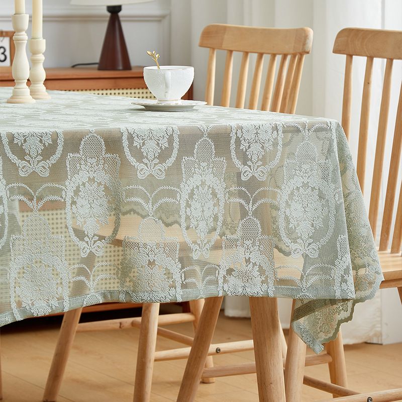 Tischdecke aus französischer Spitze – eleganter, wasserdichter und hitzebeständiger Polyesterstoff für Esstische, rechteckige Form (rot/grün/weiß/beige)_voghion.com