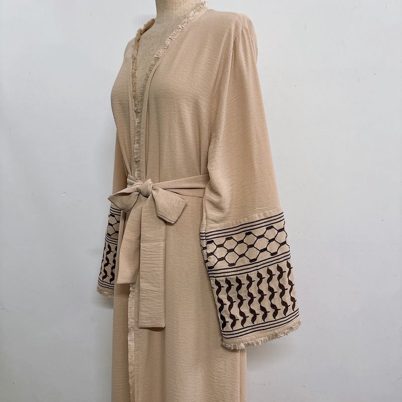 Women's Clothing New Fashion Simple Embroidered Cardigan With Tassels Dress Without Headscarf_voghion.com