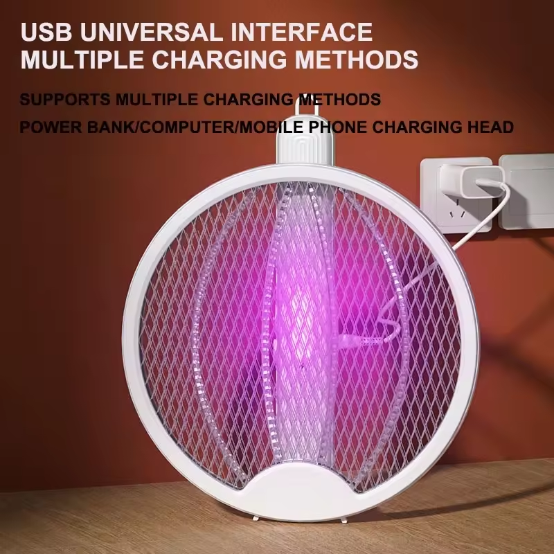 Zusammenklappbare Mückenklatsche 2 in 1, Mückenfalle mit Licht und Schläger, per USB wiederaufladbare elektrische Fliegenklatsche für zu Hause und draußen_voghion.com