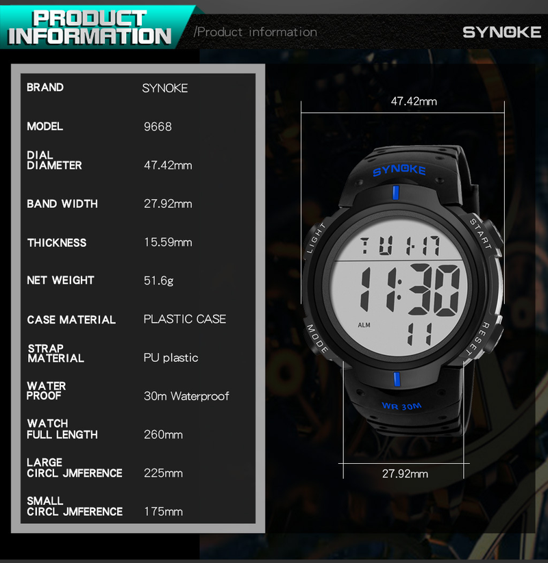 Orologio sportivo digitale da uomo con multifunzione, impermeabile, grande schermo, stile militare, luce notturna, lussuoso schermo elettronico da regalare_voghion.com
