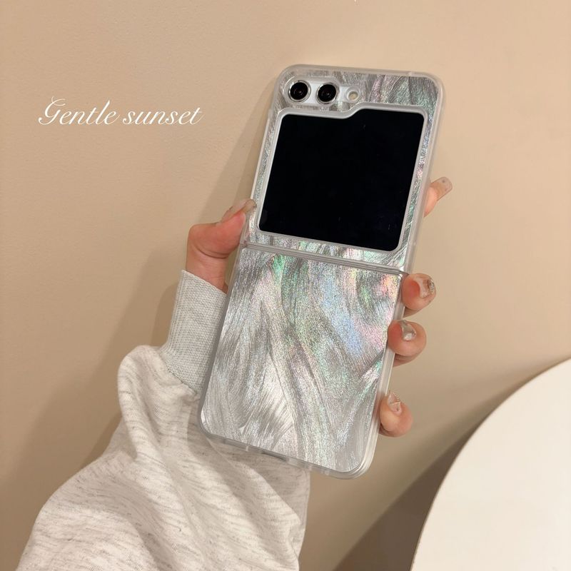 ins feather yarn gradient for Samsung zflip5 folding screen phone case GalaxyZFLIP3/4 protective case_voghion.com