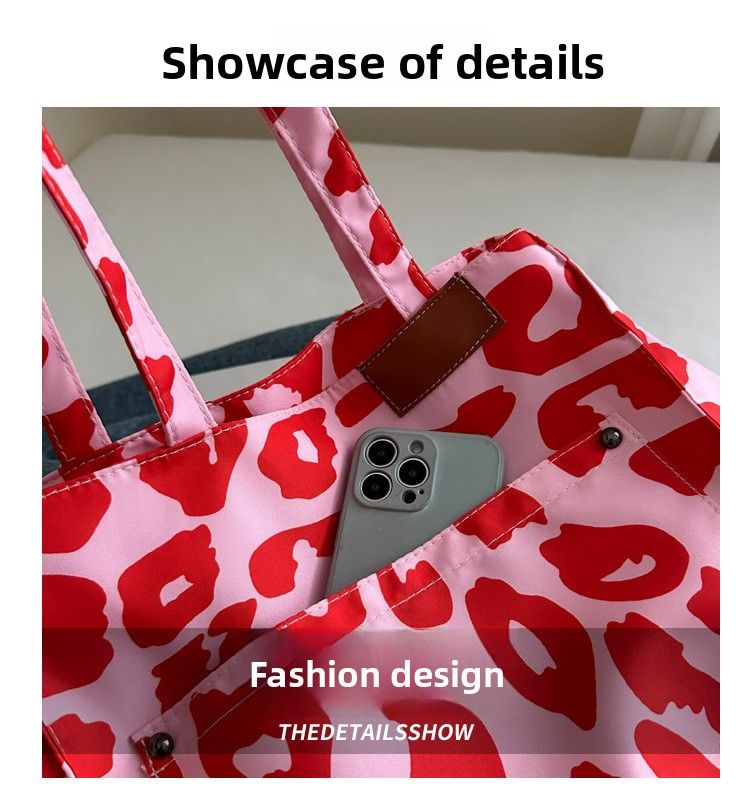 Leopard Print Canvas Tote Bag Women's Large-capacity Bag Portable Commuter Bag Versatile Shoulder Mommy Bag_voghion.com