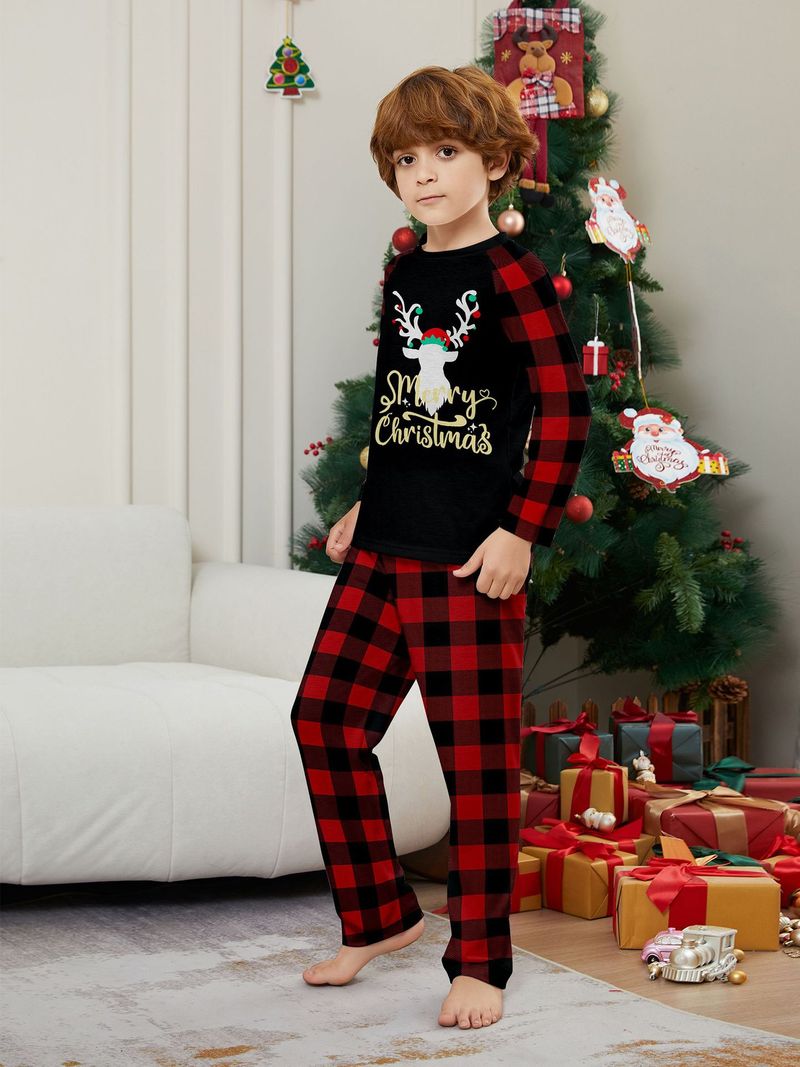 Jul Julehjort bokstavrutete Julefamilietrykk hjemkjole pysjamas_voghion.com