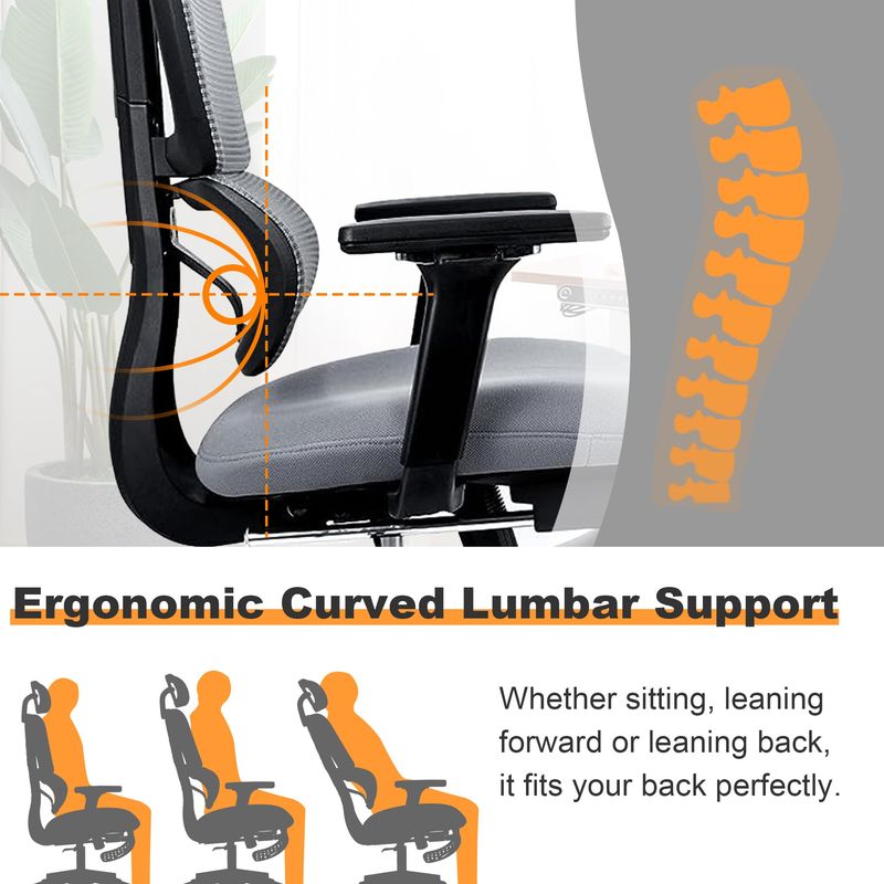 Multi-functional Ergonomic Mesh Office Chair With Adjustable Armrest,Footrest,Lumbar Support, 360° Silent Wheels,Headrest For Home & Office_voghion.com