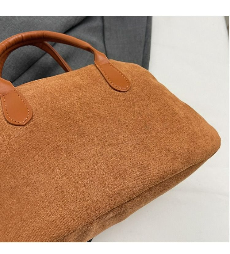 Suede Bowling Bag Vintage Casual Handbag Handbag Boston Pillow Bag_voghion.com