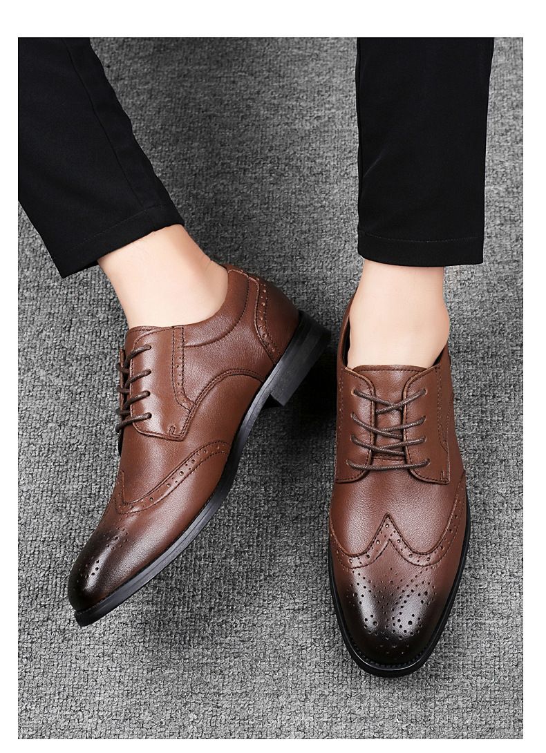 Chaussures en cuir pour hommes, chaussures habillées en cuir gravé, style chaussures de travail décontractées, grandes tailles pour hommes_voghion.com