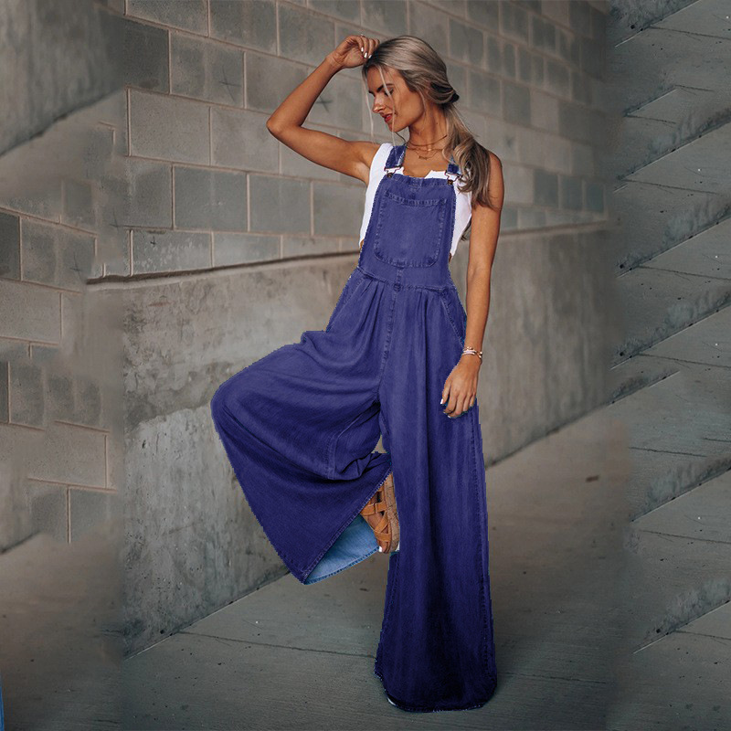 yeni kadın gevşek yan cep kolsuz denim tulum_voghion.com