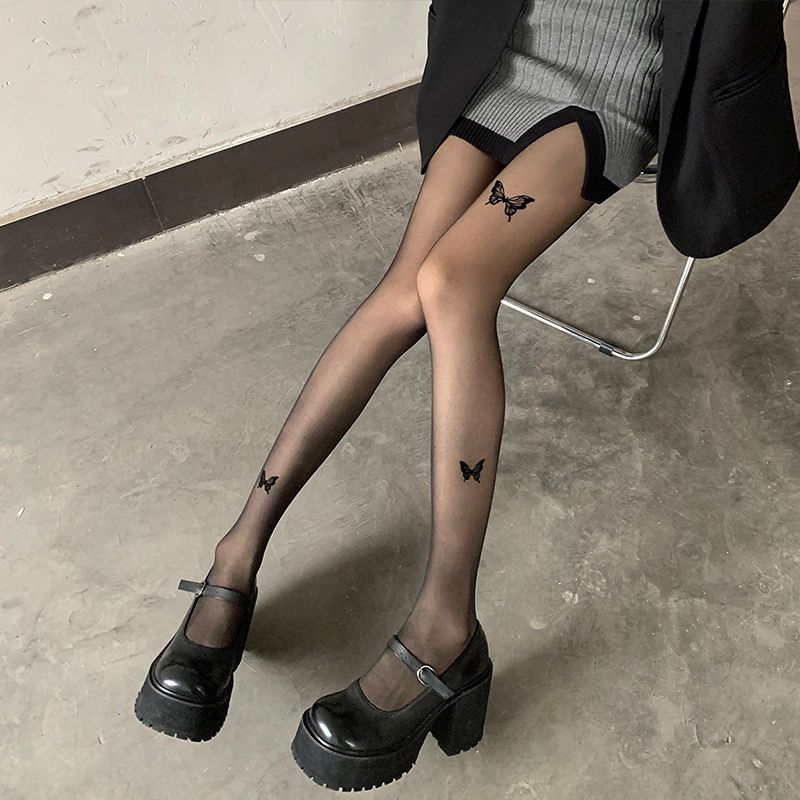 Weiße Bowknot-Vierjahreszeiten-Strümpfe für Damen, sexy, reines Verlangen, dünne schwarze Seidenbedruckte süße Lolita-Socken_voghion.com