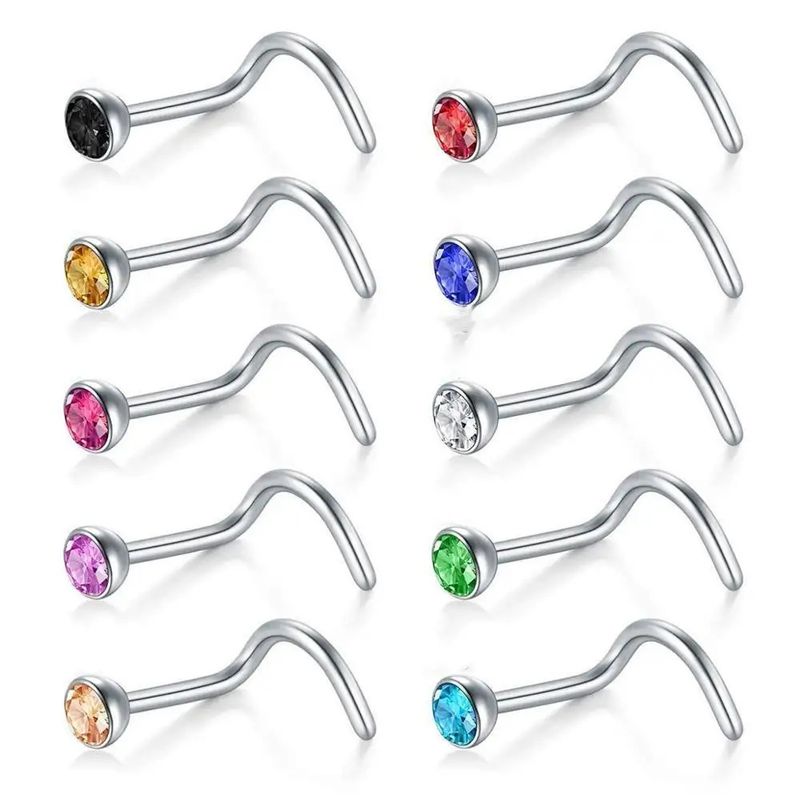Women's Jewelry Stainless Steel Nose Nail Set 18 Pieces Piercing Nose Ring Set Titanium Steel Nose Jewelry_voghion.com