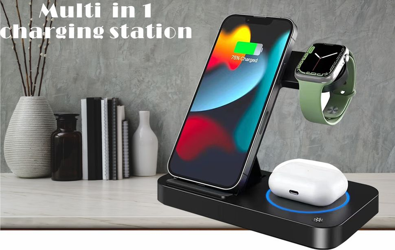 Wireless Charger Stand, 4 In 1 Wireless Charging Station Fir iPhone/14/13/12/11Pro Samsung Galaxy S22/S21 Series Telefon_voghion.com