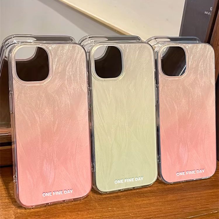 TechGlobe TechGlobe Ins Style Gradient Smudge 17 Phone Case Female 15/14/16Promax Feather Yarn X Large Hole Transparent 12Pro_voghion.com