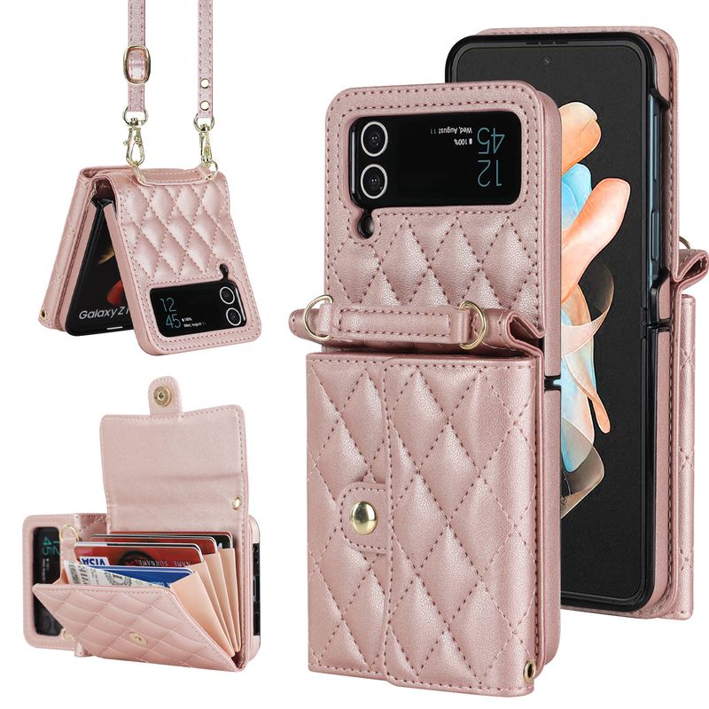 Z Flip4 5 Crossbody składany futerał na telefon skórzany pokrowiec akordeonowy odpowiedni do małego etui ochronnego na telefon Flip6_voghion.com