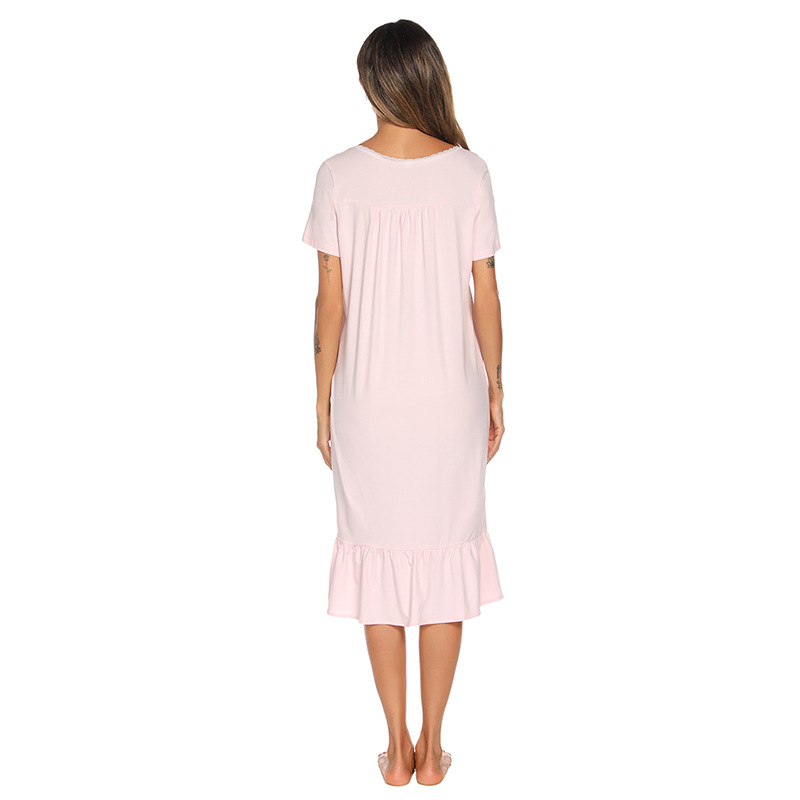 Damenbekleidung kurzärmliges Nachthemd aus Baumwolle mit langem Rock, weiblicher Sommerpalast-Stil, süße Prinzessin, niedlich, lose, große Größe, Pyjama_voghion.com