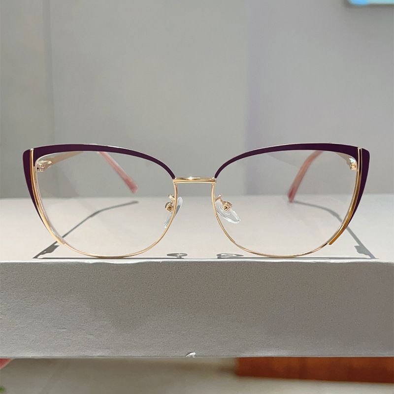 Nuovi occhiali anti luce blu con molla in metallo e montatura a occhio di gatto, semplici e versatili, lenti piatte senza gradi_voghion.com