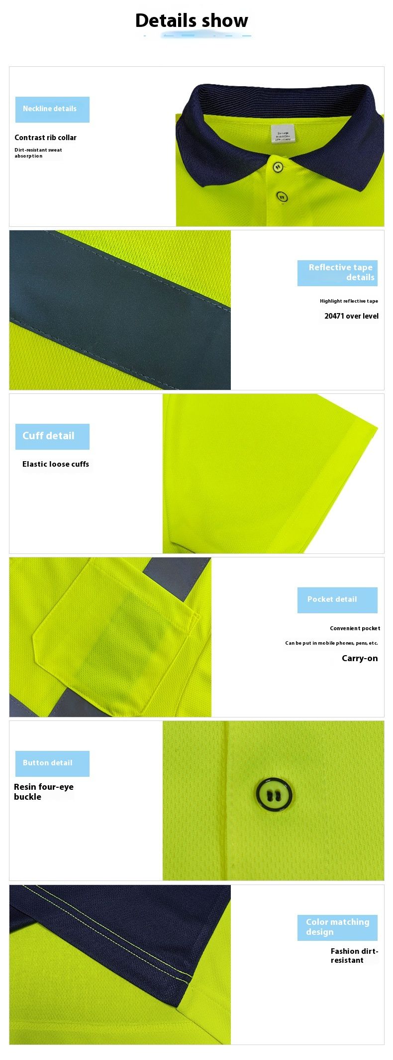 Projetos de construção refletivos ao ar livre, roupas para colarinhos de verão, camisas polo refletivas, mangas curtas_voghion.com