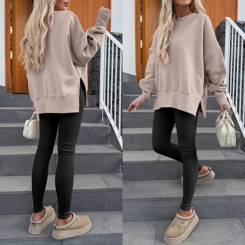 Women's Autumn And Winter Long Sleeve Round Neck Sweatshirt Solid Color Casual Bottoming Shirt_voghion.com