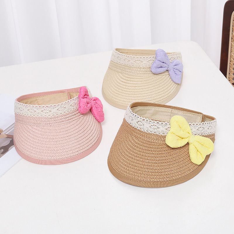 Cappello estivo in paglia per bambini, cappello da bambina con parte superiore vuota, protezione solare da spiaggia_voghion.com