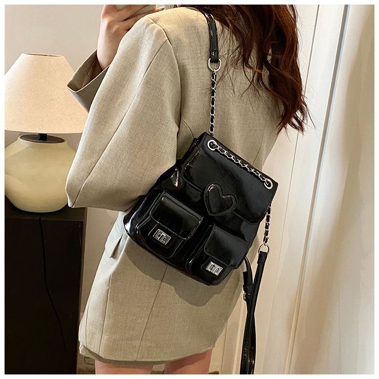 Heart-shaped Design 2025 Spring And Summer New Multi-function Chain Backpack Fashion Travel Small Schoolbag Leisure Daily Versatile Minimalist_voghion.com