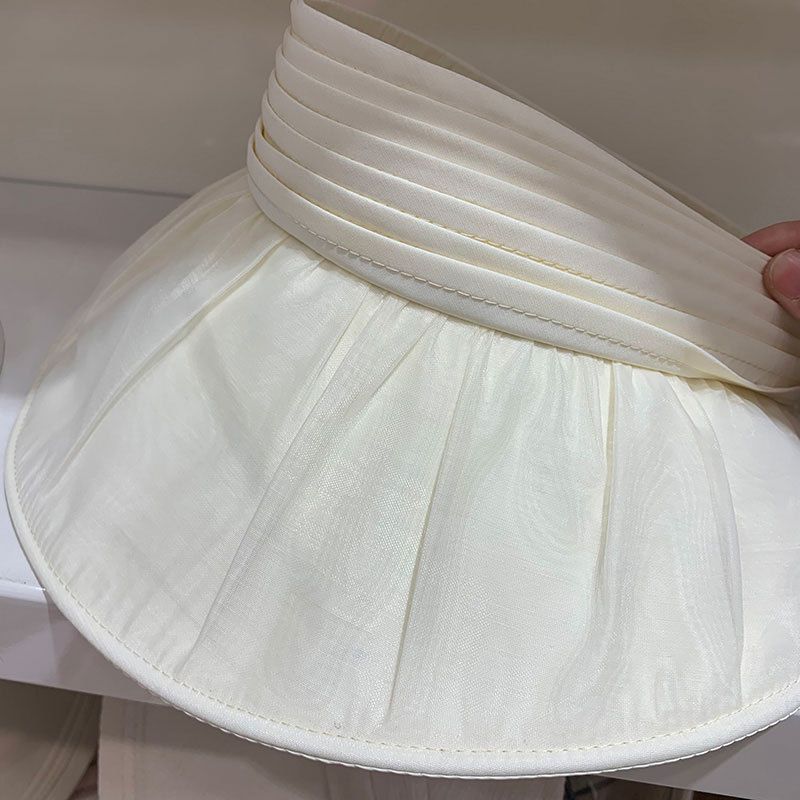 Summer Seersucker Pleated Sun Protection Sun Hat Women's Hat UV Protection Foldable Versatile Elegant Empty Top Sun Hat_voghion.com